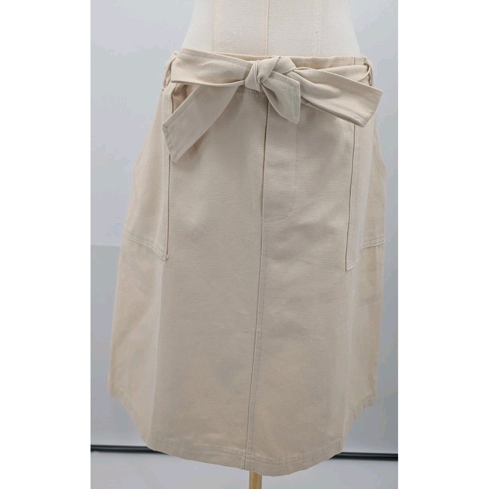 New Bohme Canvas Tie Waist Skirt Size L Cream 100% Cotton Utility Office Preppy